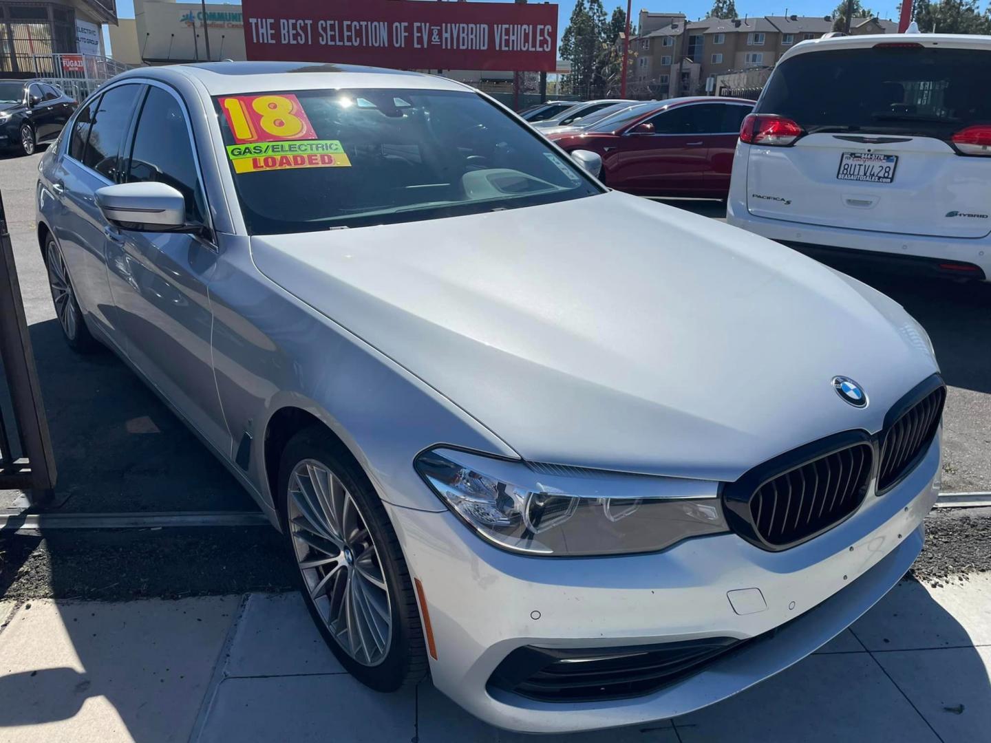 2018 SILVER /BLACK BMW 5-Series 530e iPerformance (WBAJA9C55JB) with an 2.0L L4 DOHC 16V TURBO HYBRID engine, 8A transmission, located at 744 E Miner Ave, Stockton, CA, 95202, (209) 944-5770, 37.956863, -121.282082 - Photo#1